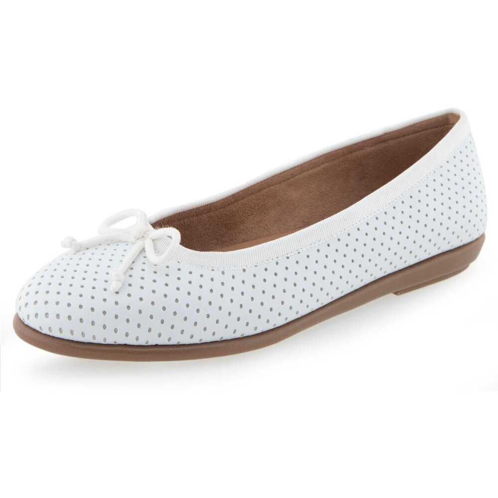 Aerosoles Women White Perf Synthetic Polyurethane Closed Rounded Toe Ballet Flat